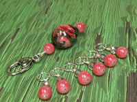 Watermelon Pink Stitch Markers & Matching Clip Holder , Stitch Markers - Jill's Beaded Knit Bits, Jill's Beaded Knit Bits
 - 7