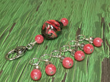 Watermelon Pink Stitch Markers & Matching Clip Holder , Stitch Markers - Jill's Beaded Knit Bits, Jill's Beaded Knit Bits
 - 7
