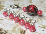 Watermelon Pink Stitch Markers & Matching Clip Holder , Stitch Markers - Jill's Beaded Knit Bits, Jill's Beaded Knit Bits
 - 8