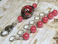 Watermelon Pink Stitch Markers & Matching Clip Holder , Stitch Markers - Jill's Beaded Knit Bits, Jill's Beaded Knit Bits
 - 1